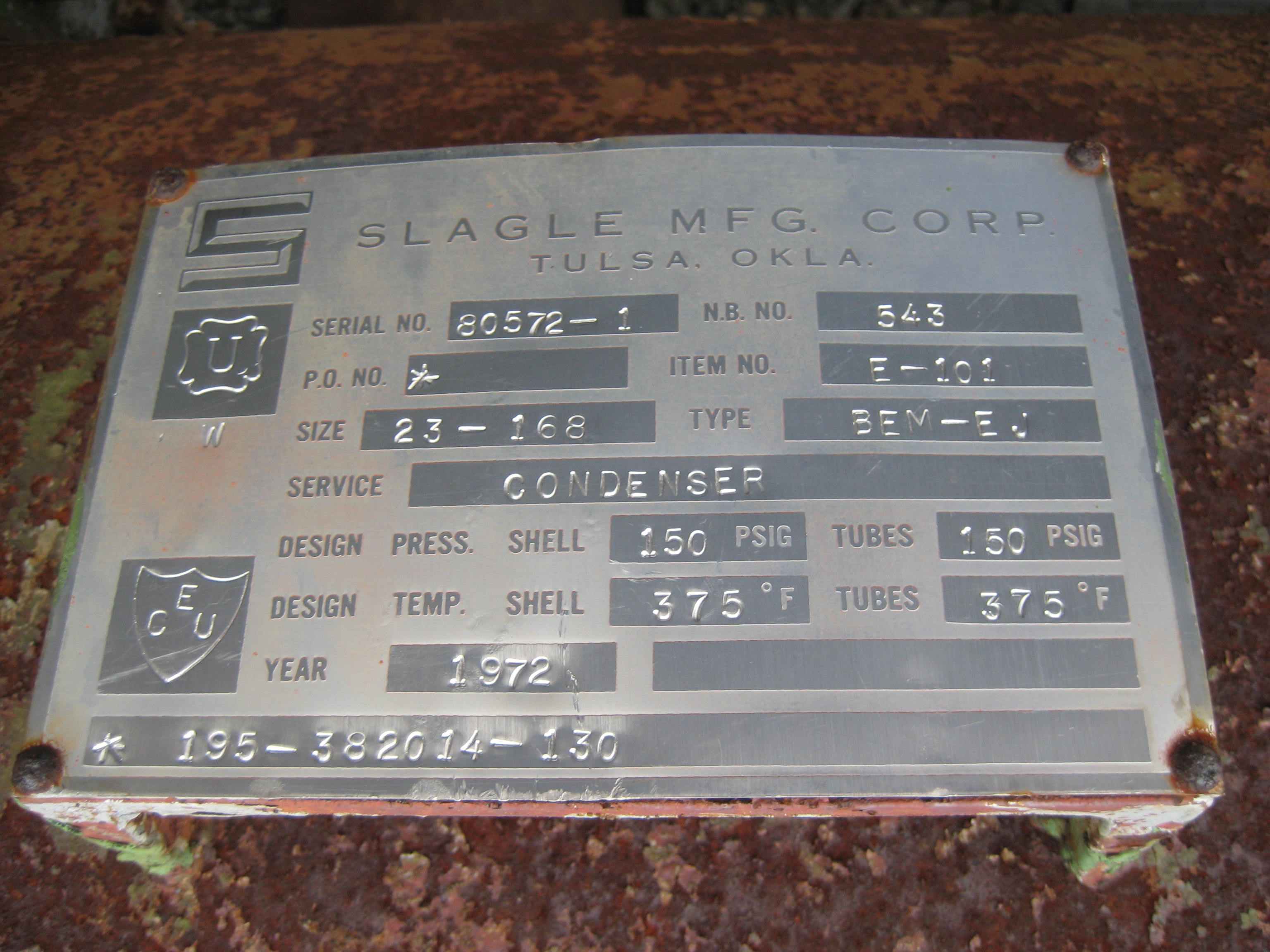  Shell and Tube Heat Exchanger 103.9 m² (1,100 ft²) Stainless Steel 304 For Sale - IPP# 108294