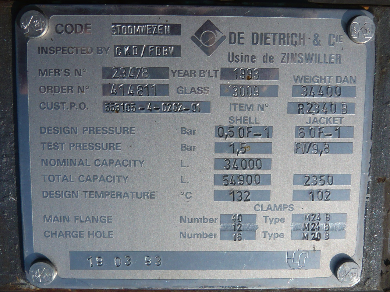 IPP# 207105, 54,900 L (14,503 gallons)  Glasslined Batch-Type Agitated Reactor For Sale