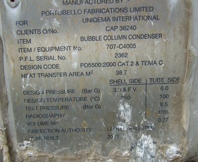 IPP# 215381, 38.7 m² (416.6 ft²)  Stainless Steel 304 Shell and Tube Heat Exchanger For Sale