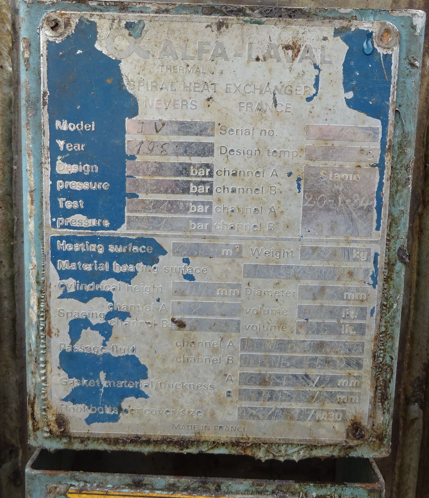  Spiral Heat Exchanger 62.6 m² (674 ft²) Stainless Steel 316L For Sale - IPP# 215335