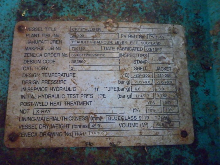 IPP# 216395, 70,100 L (18,518 gallons)  Glasslined Batch-Type Agitated Reactor For Sale