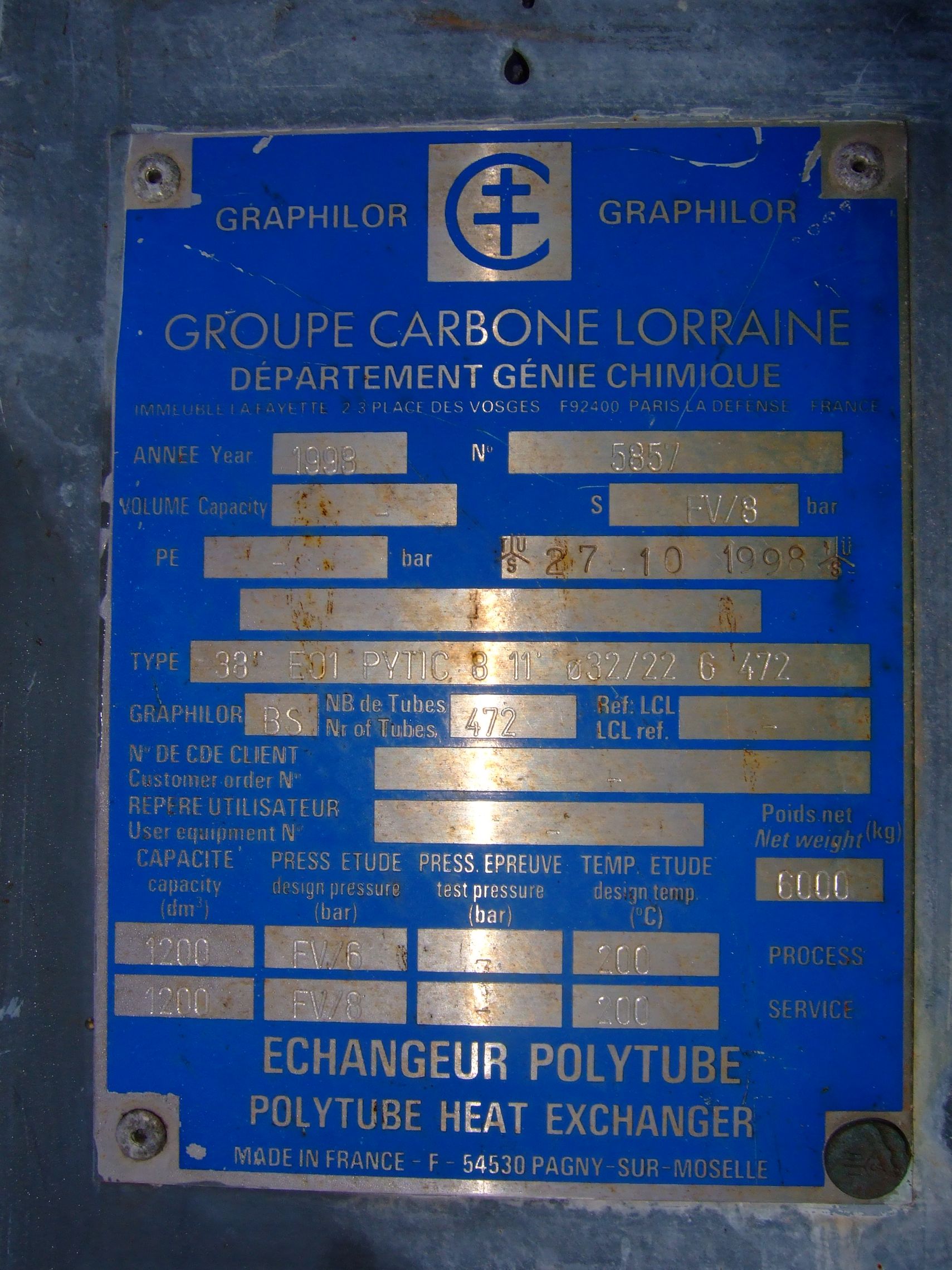 IPP# 217595, 160 m² (1,722 ft²)  Graphite Shell and Tube Heat Exchanger For Sale