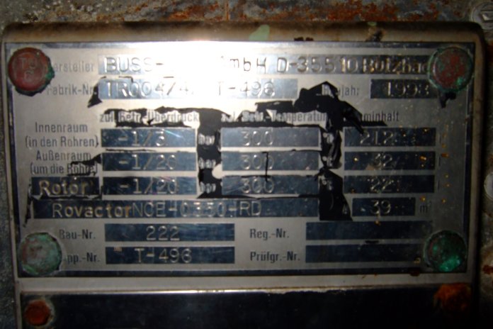 Stainless Steel Austenitic Buss-SMS-Canzler GmbH Rovactor NCE-0350-RD Dryer-Porcupine - IPP# 217828