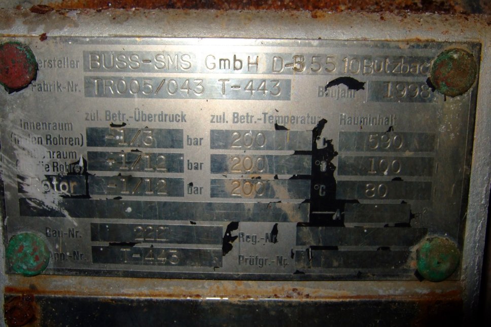 Stainless Steel Austenitic Buss-SMS-Canzler GmbH Rovactor NCE-1000-RD Dryer-Porcupine - IPP# 217829