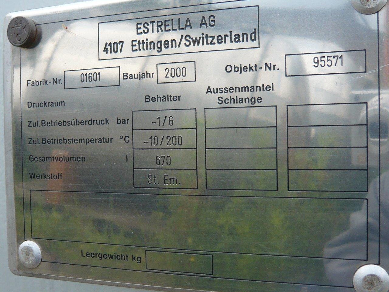 Unused Glasslined Estrella AG  Tank - IPP# 211696