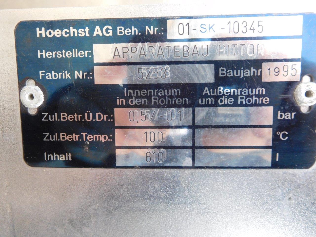 Stainless Steel 316L Apparatebau Pitton Tank - IPP# 229001