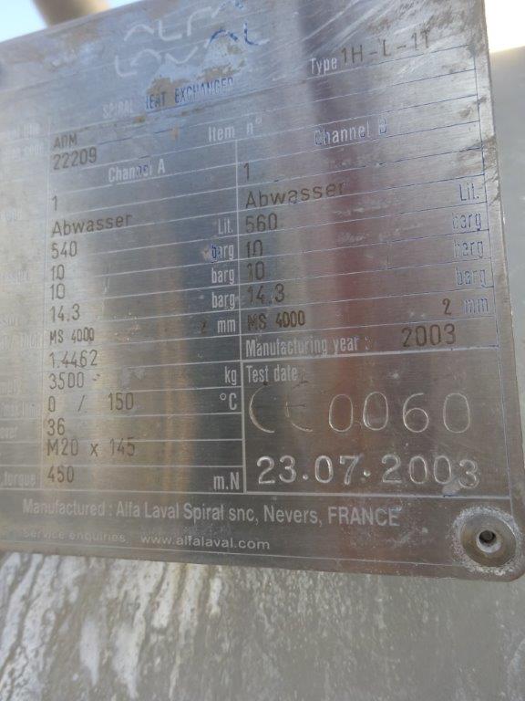  Spiral Heat Exchanger 85.5 m² (920 ft²) Stainless Steel Other For Sale - IPP# 229408
