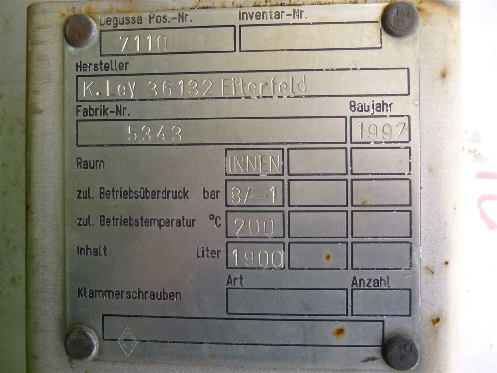 Stainless Steel Austenitic K.Ley GmbH  Tank - IPP# 220570
