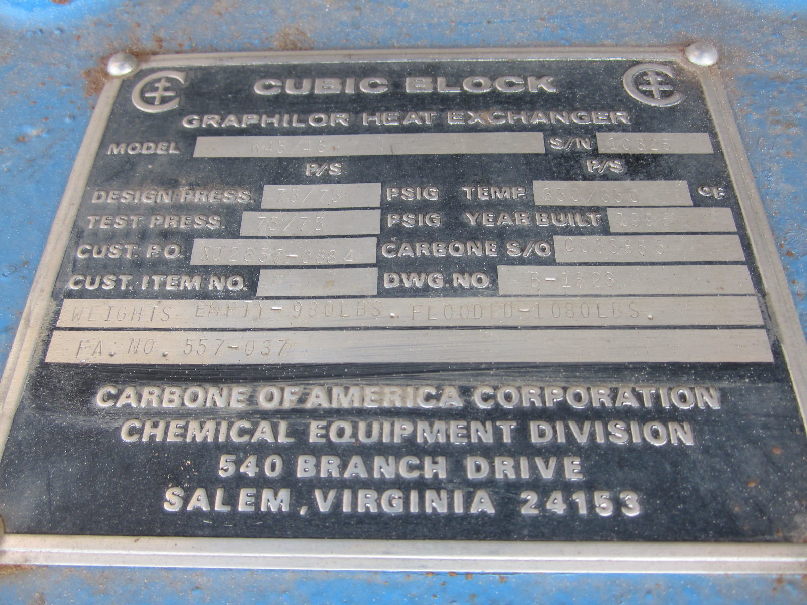 Unused Block Heat Exchanger 4.2 m² (45 ft²) Graphite For Sale - IPP# 221069