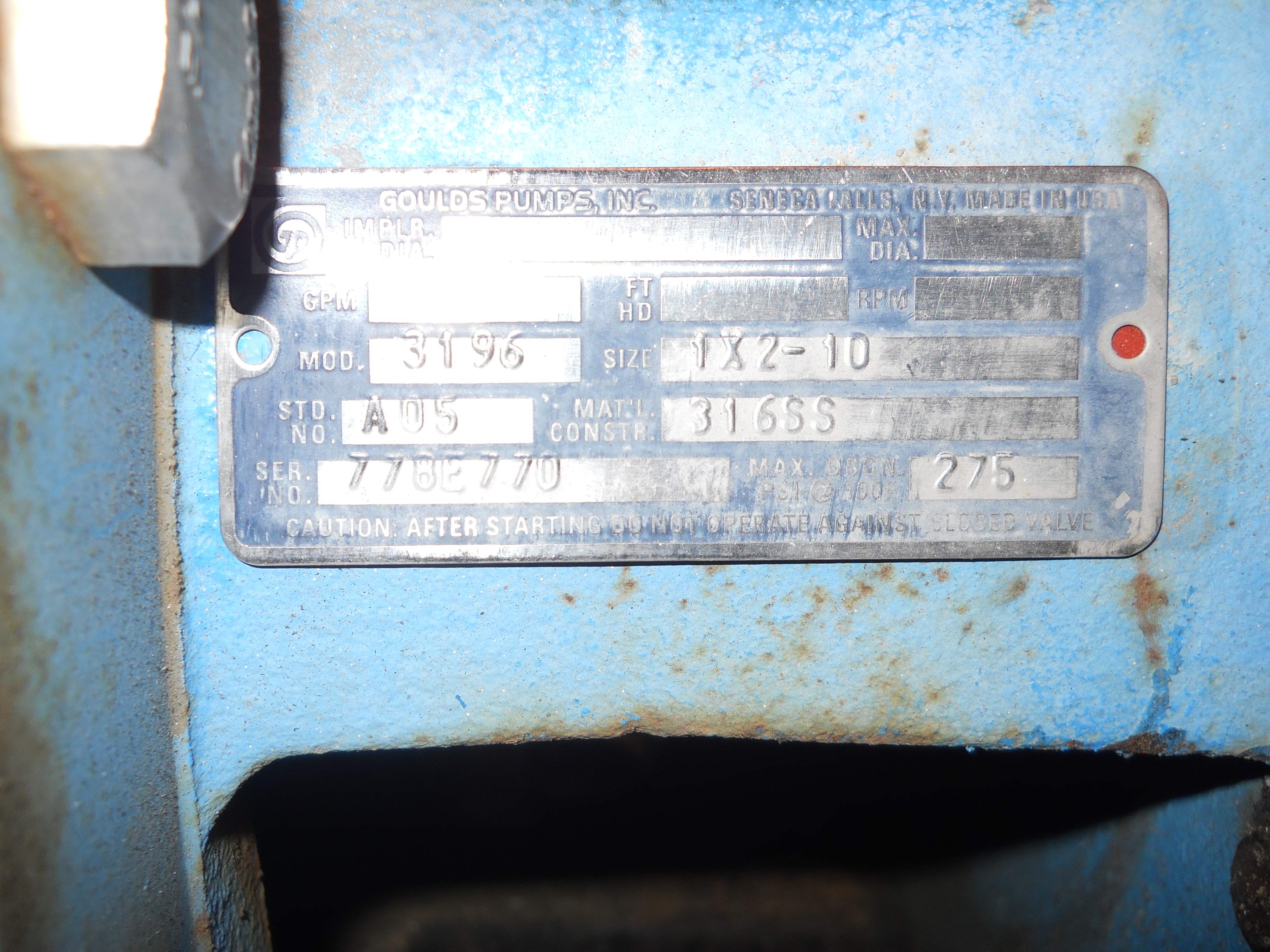  Centrifugal Pump 36.3 m3/h (160 GPM) Stainless Steel 316 For Sale - IPP# 221288