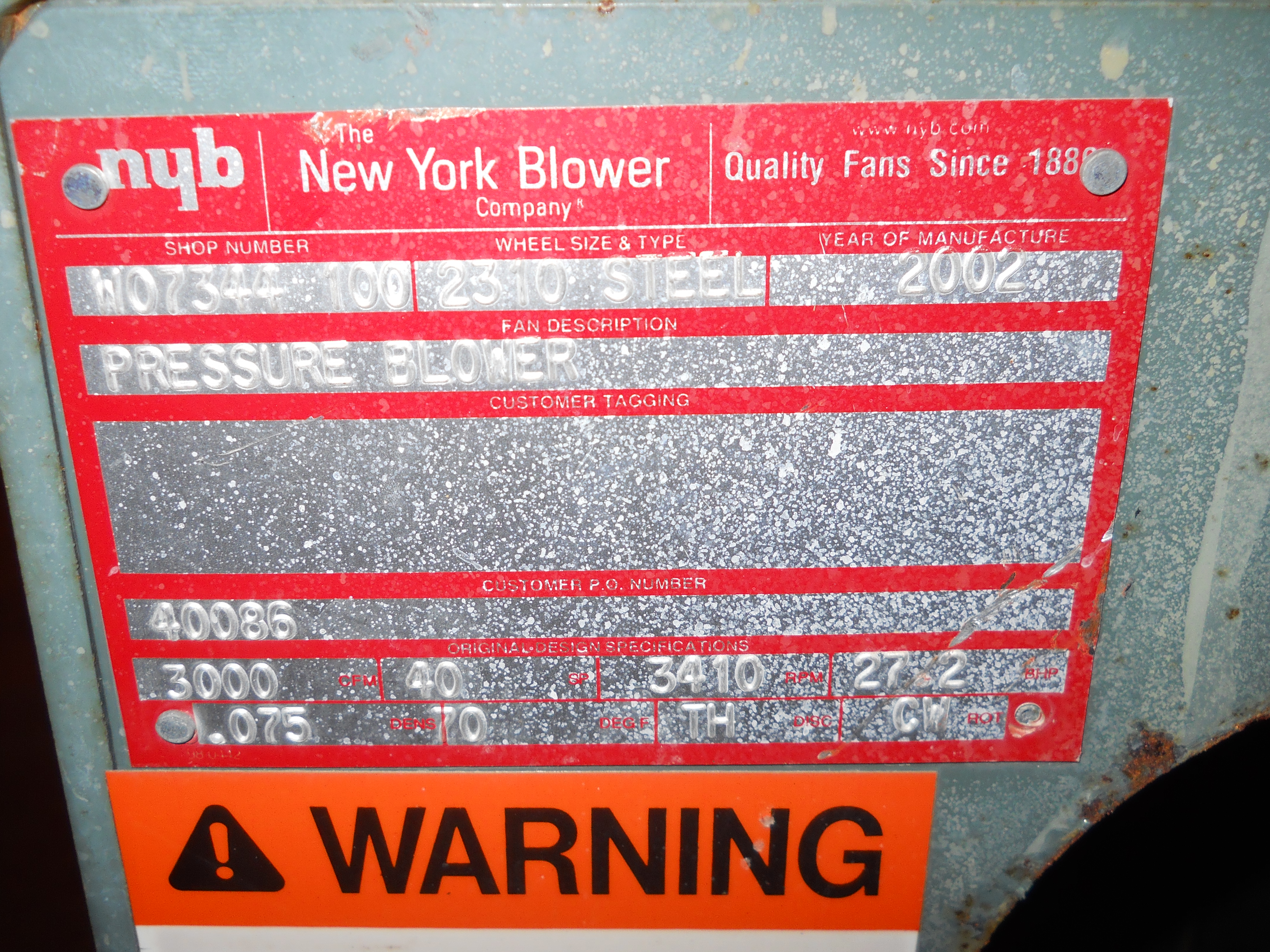   Blower 5,100 m3/h (3,000 CFM) Stainless Steel 304 For Sale - IPP# 221291