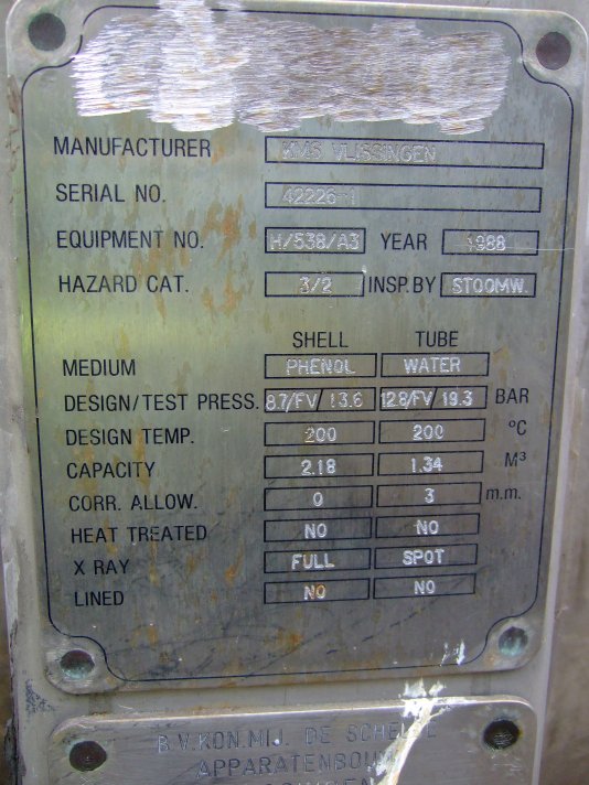  Shell and Tube Heat Exchanger 140 m² (1,500 ft²) Inconel For Sale - IPP# 221541