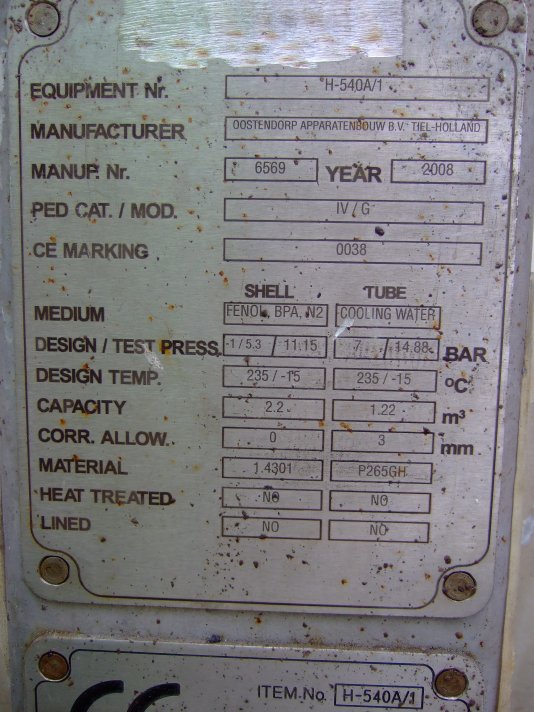 IPP# 221545, 90 m² (968.8 ft²)  Stainless Steel Other Shell and Tube Heat Exchanger For Sale