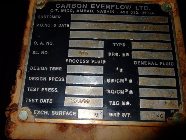 IPP# 221518, 9.4 m² (101.2 ft²)  Graphite Shell and Tube Heat Exchanger For Sale