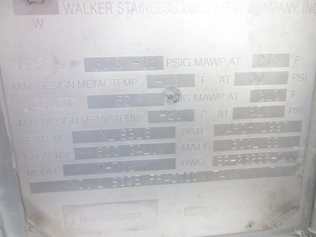   Tank 3,050 L (800 gallons) Stainless Steel 304 For Sale - IPP# 222044