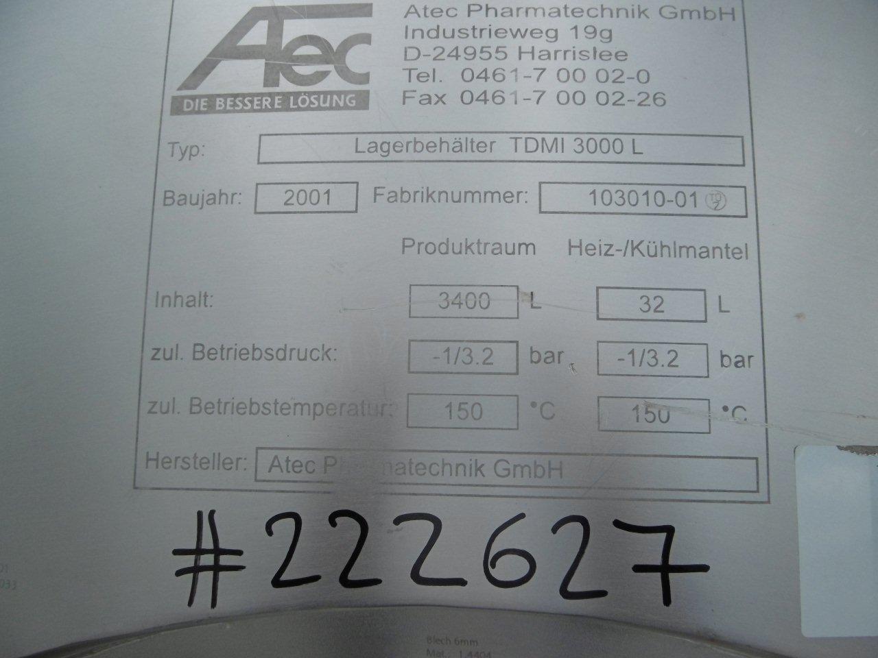 Storage Tank ATEC Pharmatechnik GmbH. Stainless Steel 316 - IPP# 222627