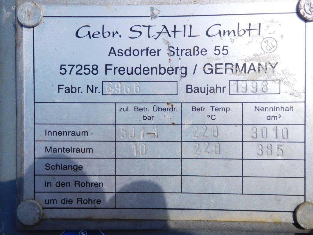 Hydrogenation Reactor 3,000 L (795 gallons) Stainless Steel Austenitic For Sale - IPP# 222983