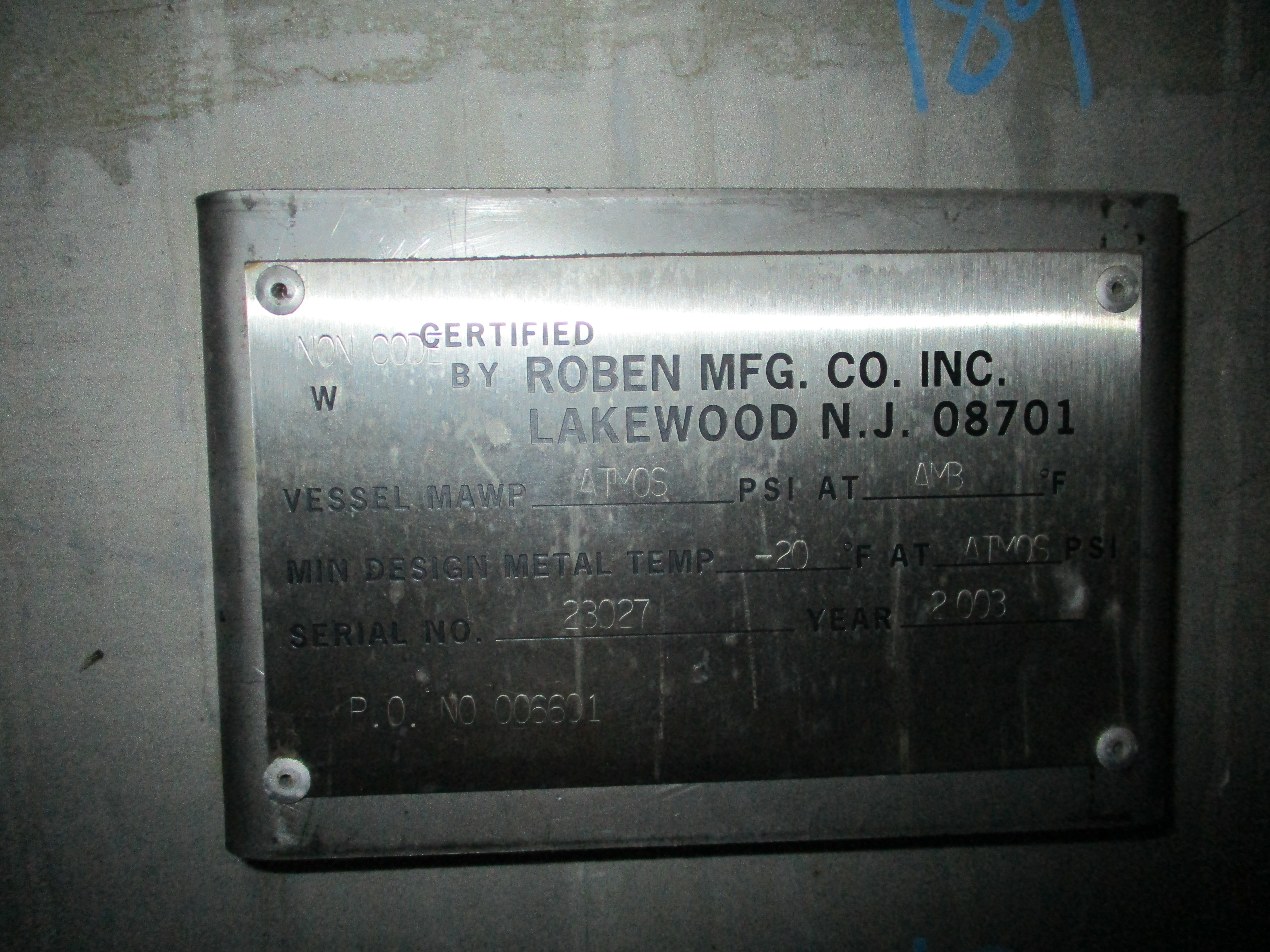 Stainless Steel 304 Roben Manufacturing Co Tank - IPP# 234982