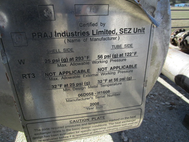 IPP# 235349, 110.1 m² (1,185 ft²) Unused Stainless Steel 304 Shell and Tube Heat Exchanger For Sale