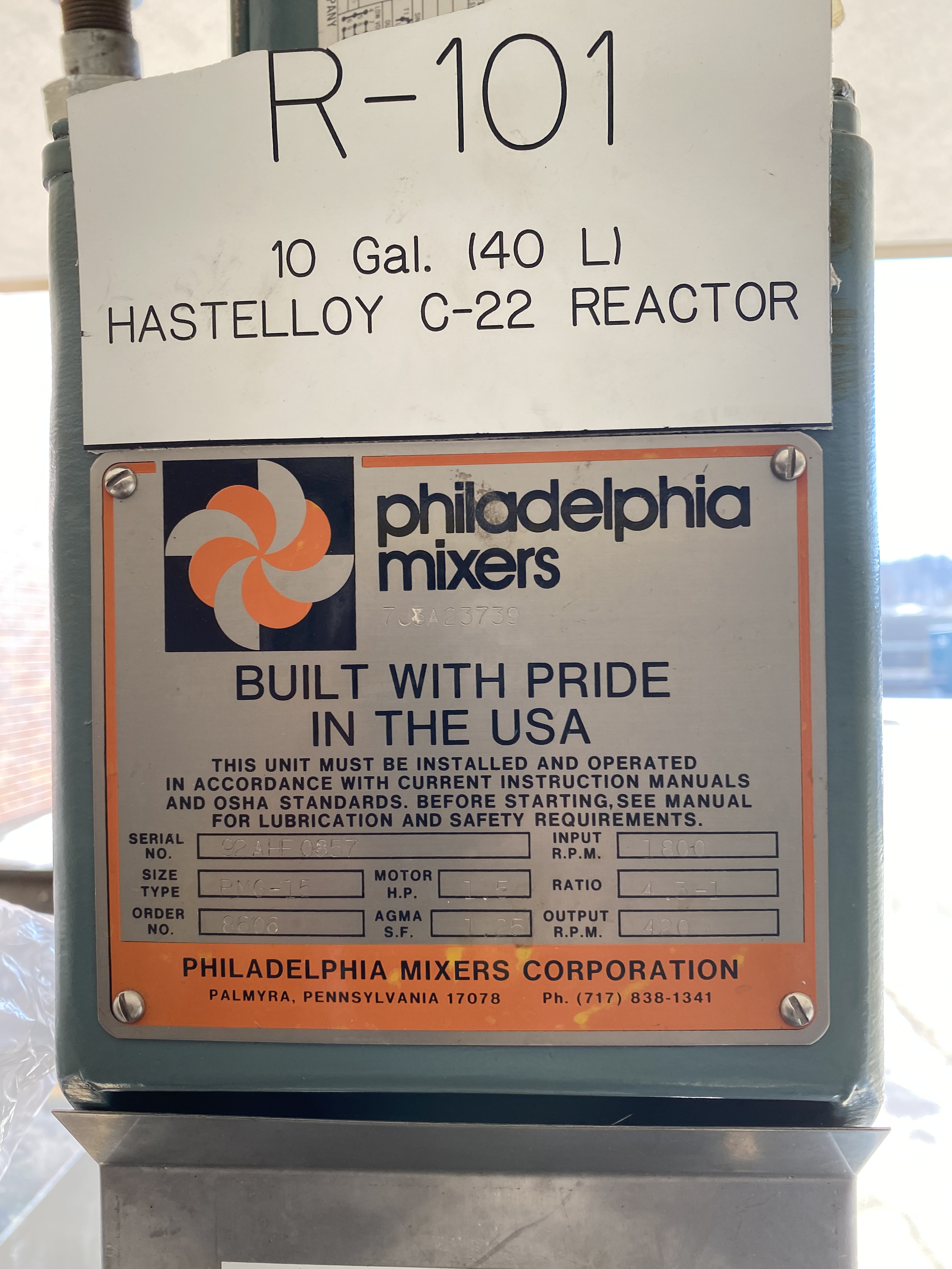 IPP# 235703, 37.9 L (10 gallons)  Hastelloy - C276 Batch-Type Agitated Reactor For Sale