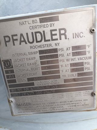Unused Glasslined Pfaudler RS Batch Type Body Only Reactor