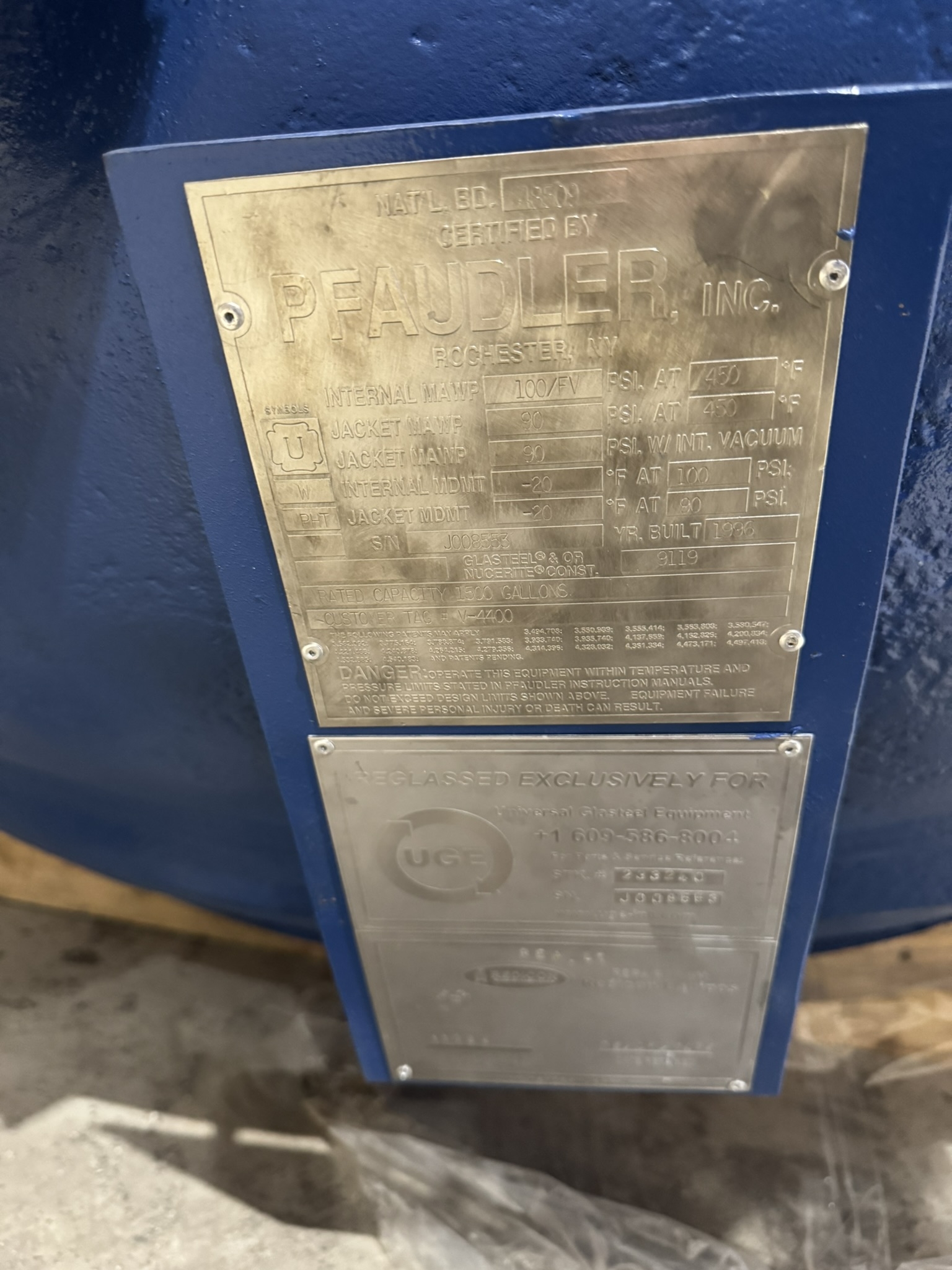 Glasslined Pfaudler KC Batch-Type Agitated Reactor - IPP# 233240