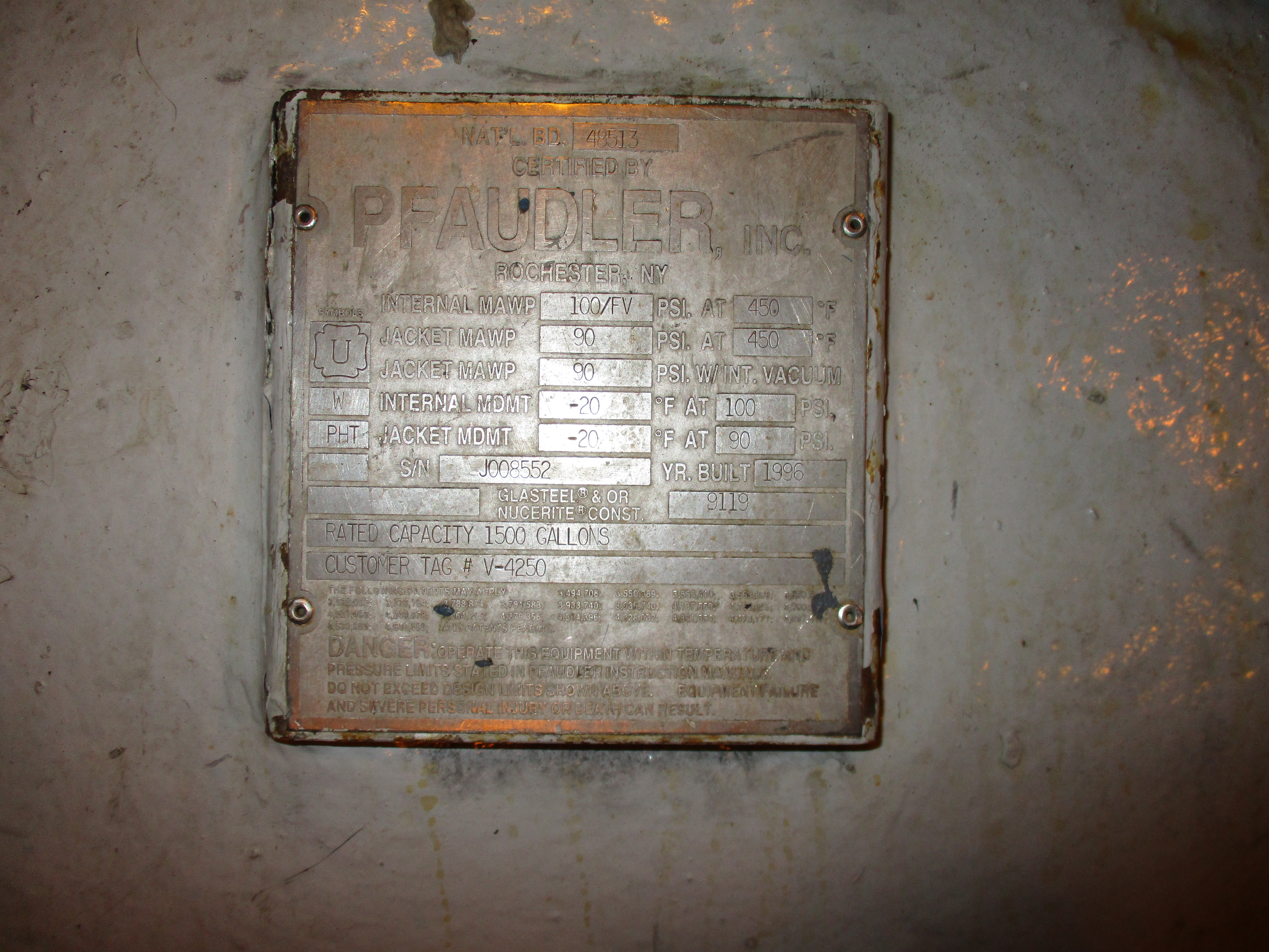 Glasslined Pfaudler Batch-Type Agitated Reactor - IPP# 233241