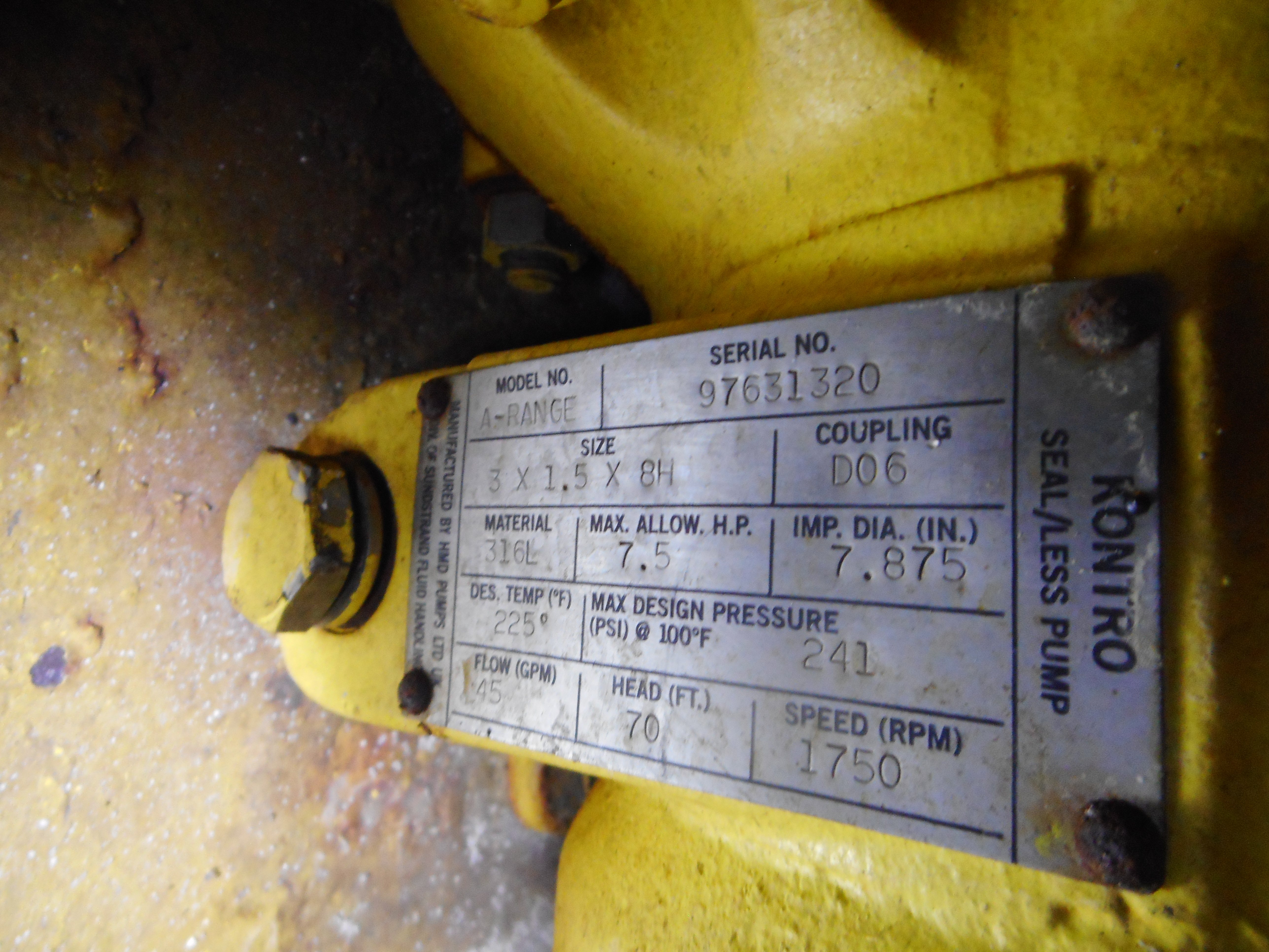  Centrifugal Pump 22.7 m3/h (100 GPM) Stainless Steel 316 For Sale - IPP# 233330