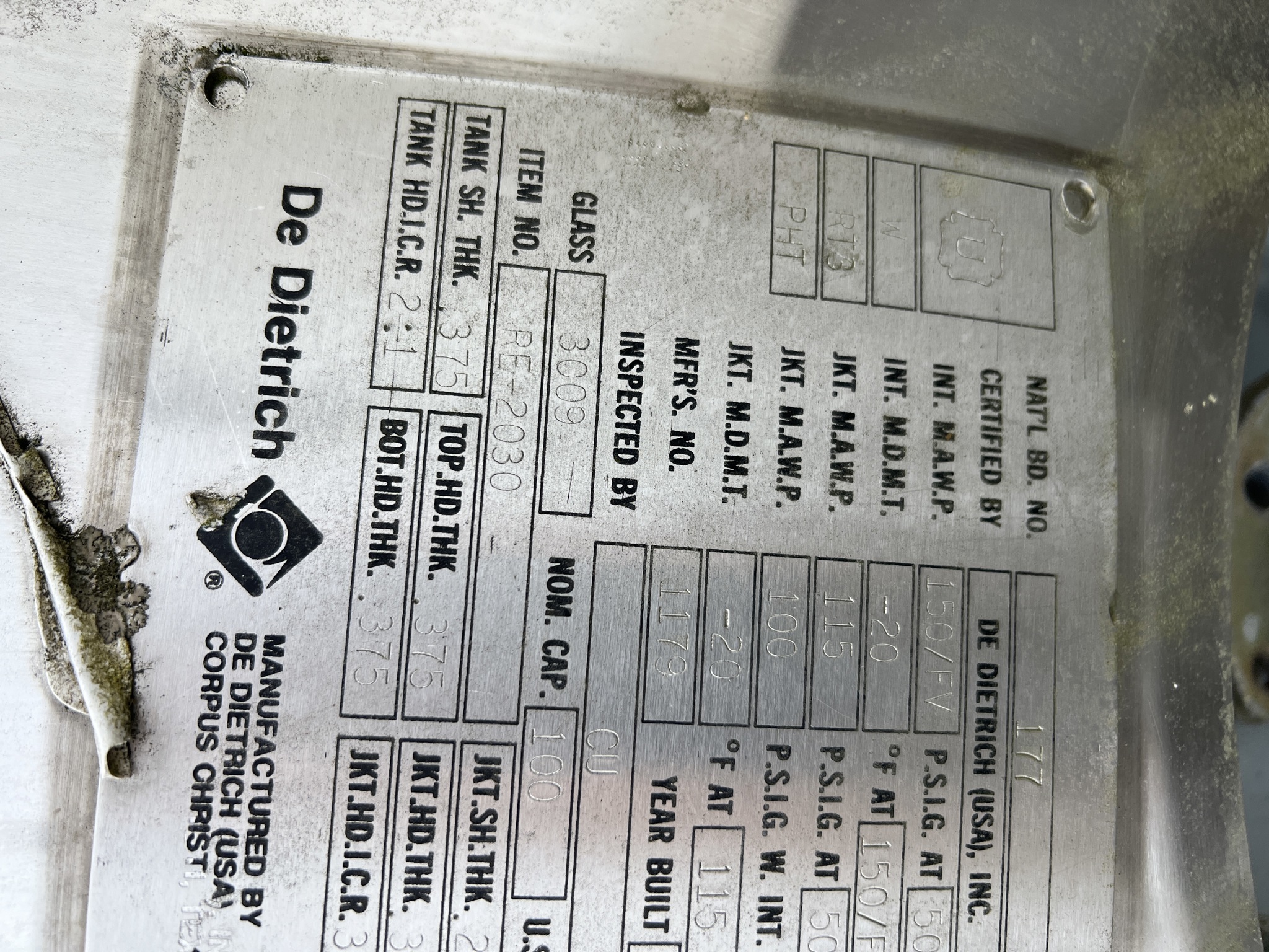 IPP# 245561, 378.5 L (100 gallons)  Glasslined Batch-Type Agitated Reactor For Sale