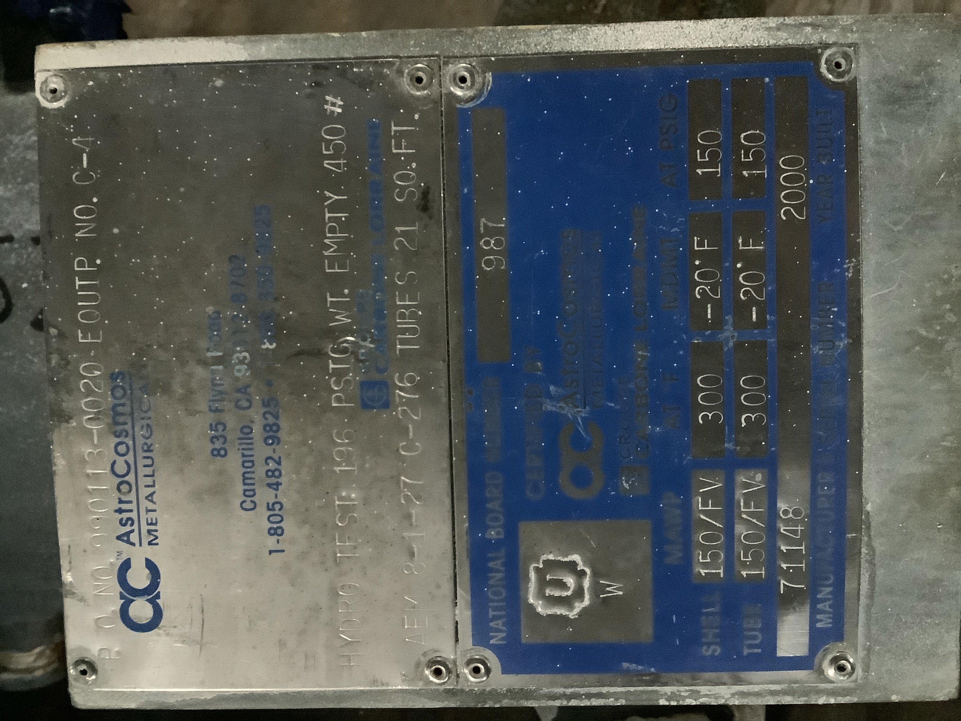  Shell and Tube Heat Exchanger 1.86 m² (20 ft²) Hastelloy - C276 For Sale - IPP# 245524