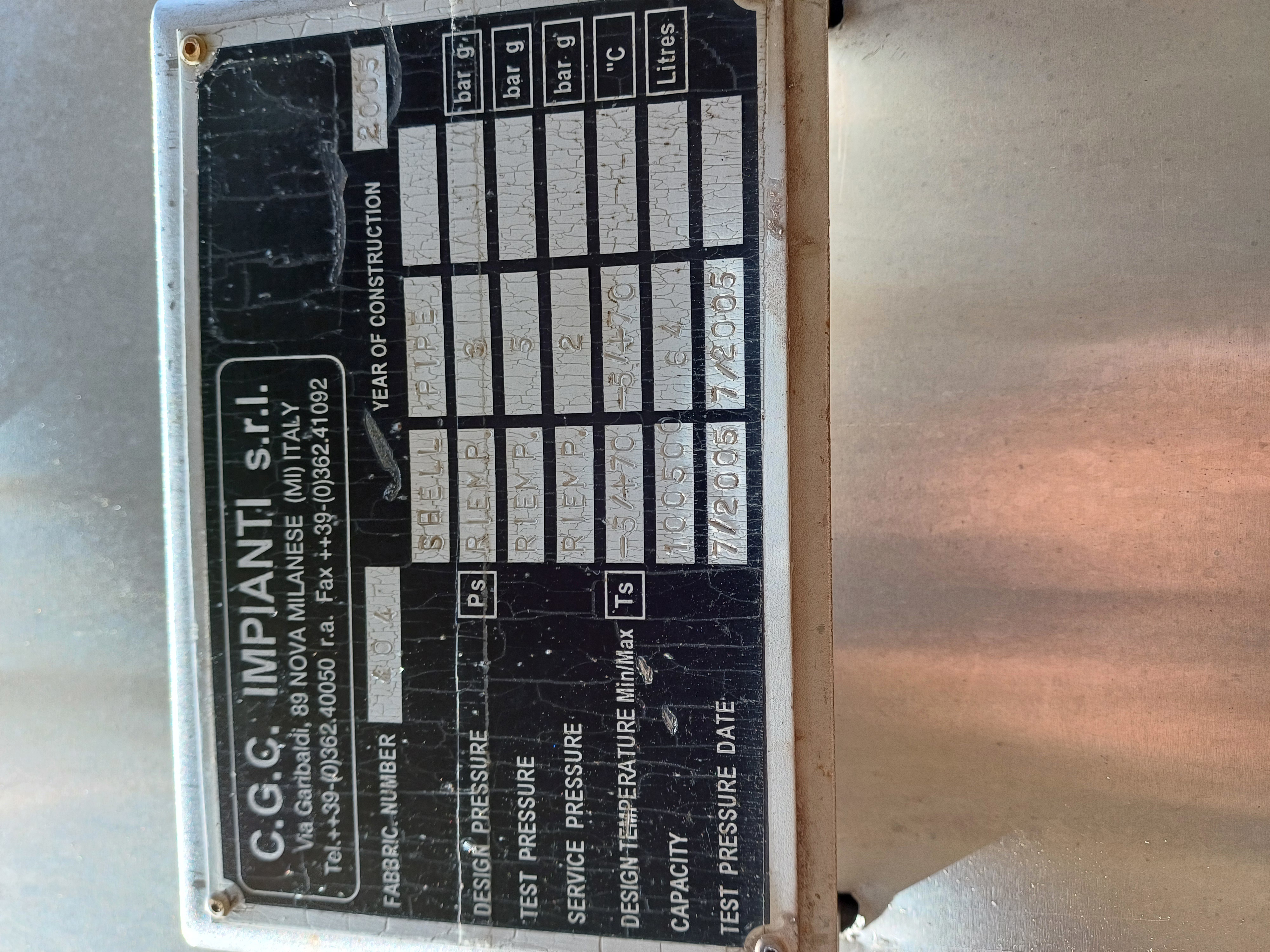 Stainless Steel 304L C.G.C Impianti srl  Tank - IPP# 246098