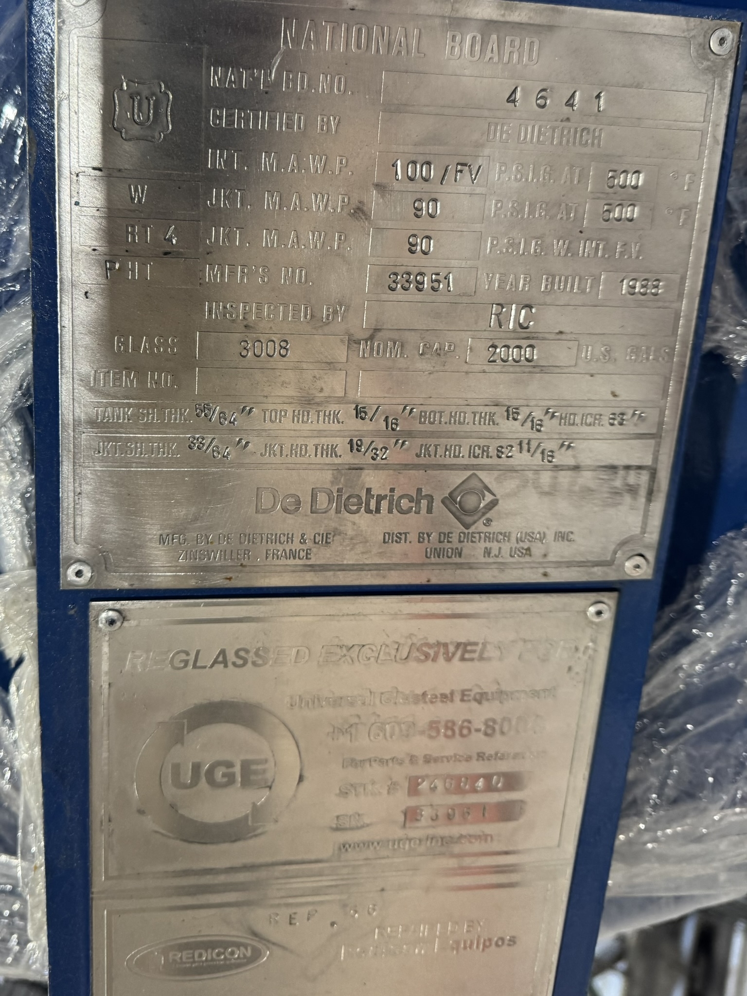 Glasslined DeDietrich SA-2000 Batch Type Body Only Reactor - IPP# 246840