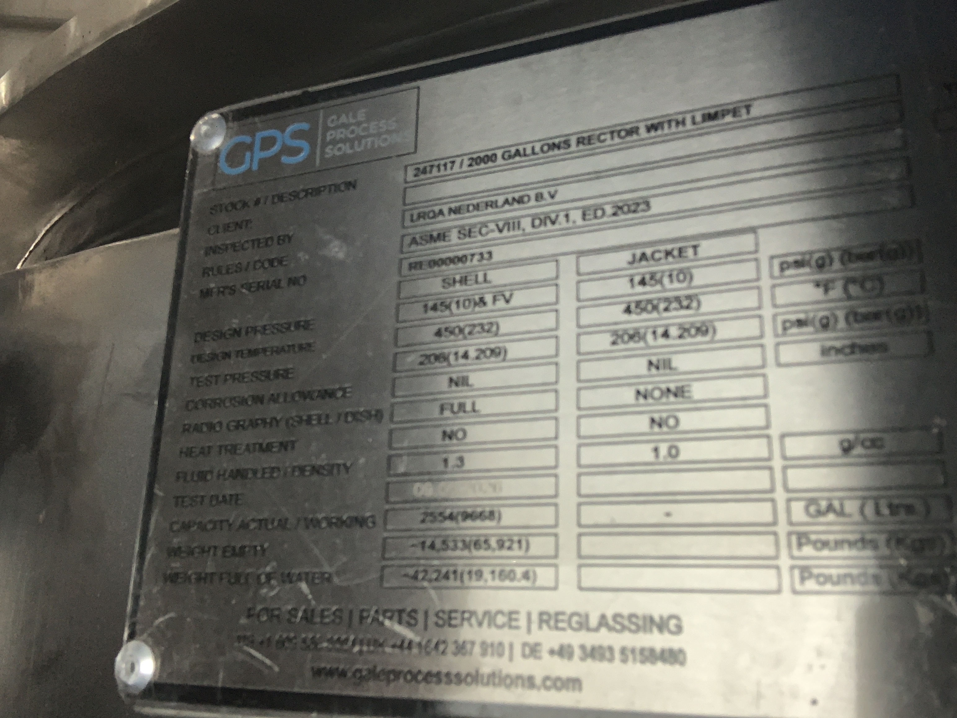 New Stainless Steel 316L Gale Process Solutions Batch-Type Agitated Reactor - IPP# 247117