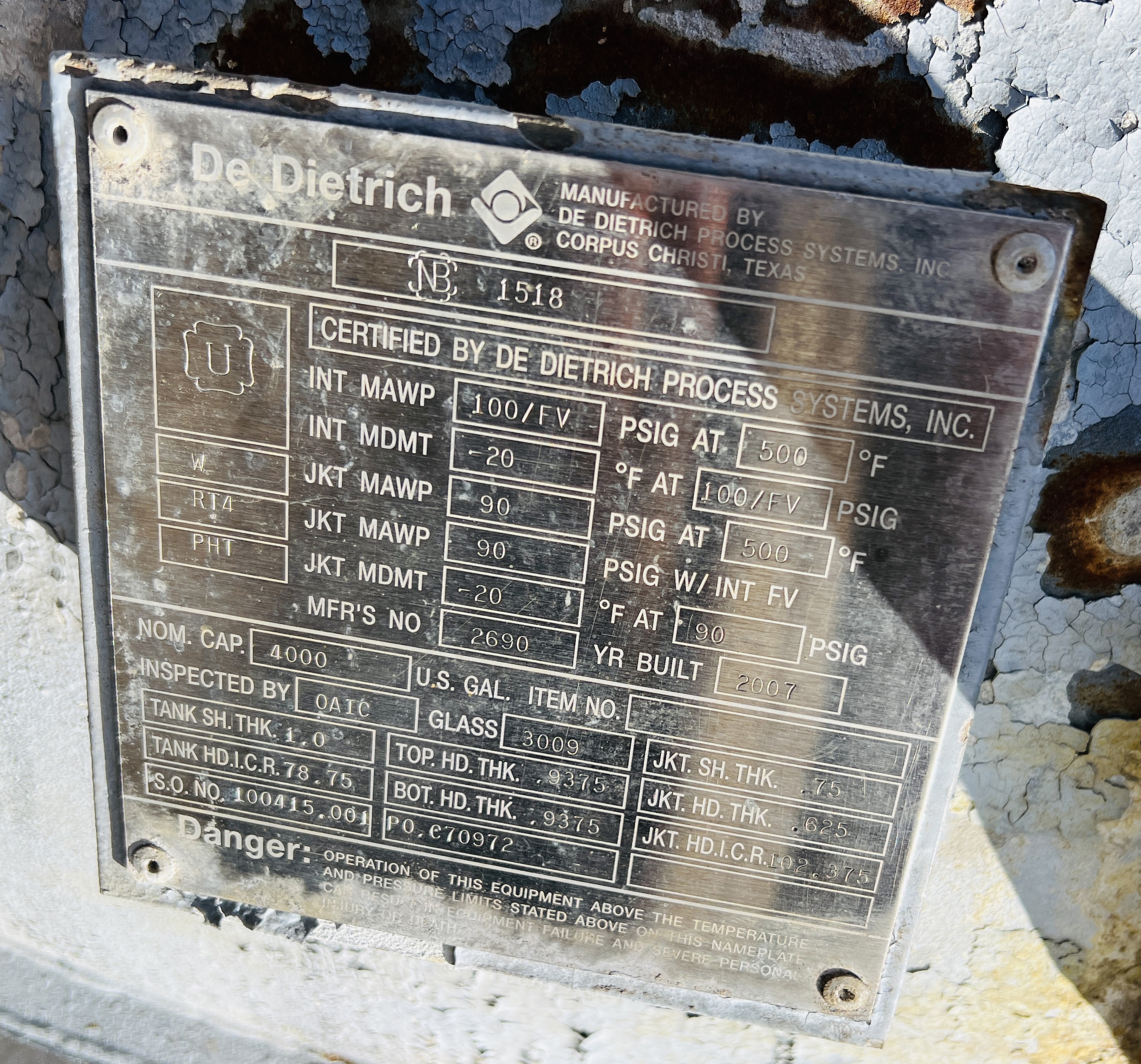 Glasslined DeDietrich SA Batch-Type Agitated Reactor - IPP# 247127