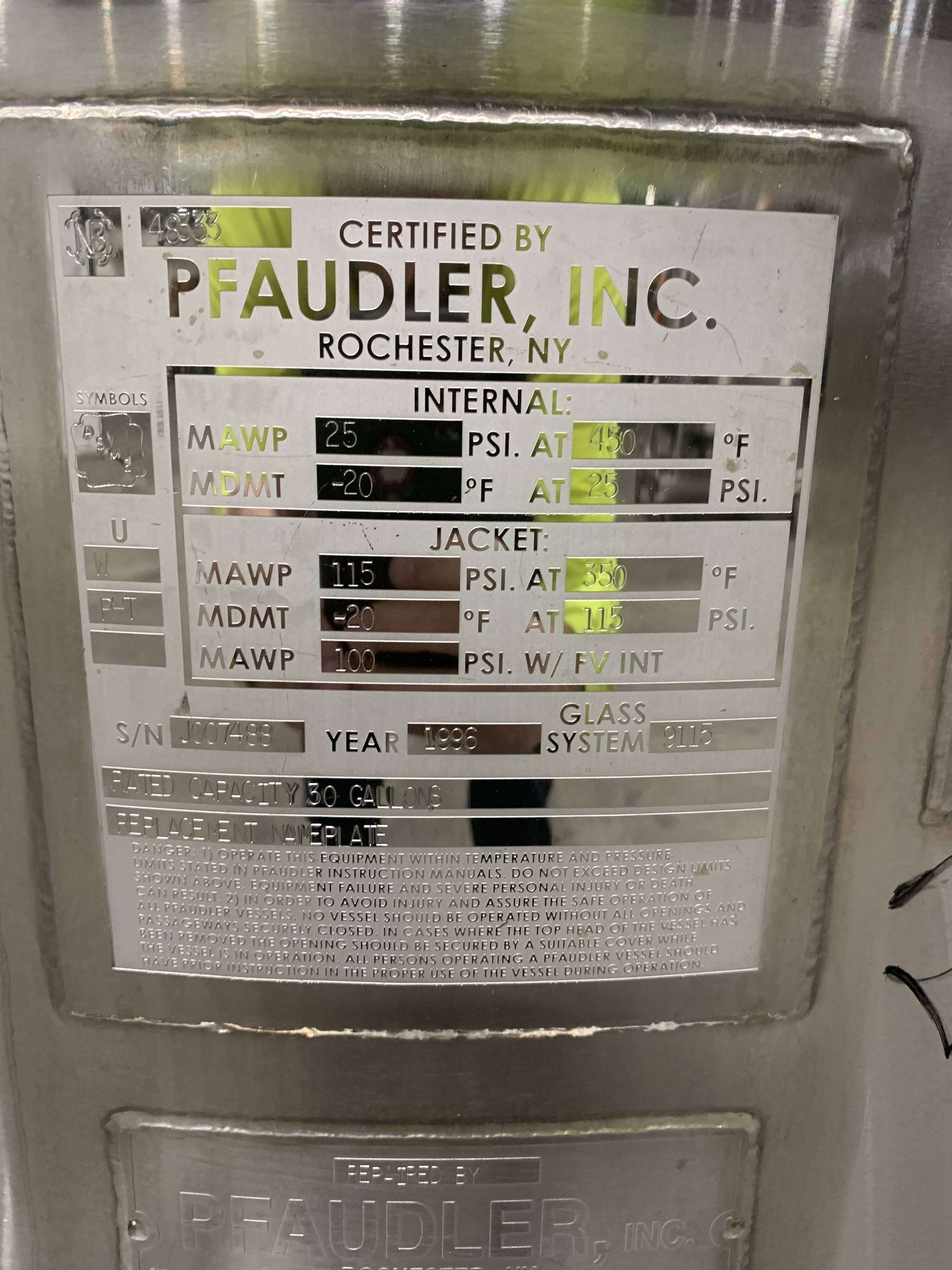 Glasslined Pfaudler CTJ Batch-Type Agitated Reactor - IPP# 247314