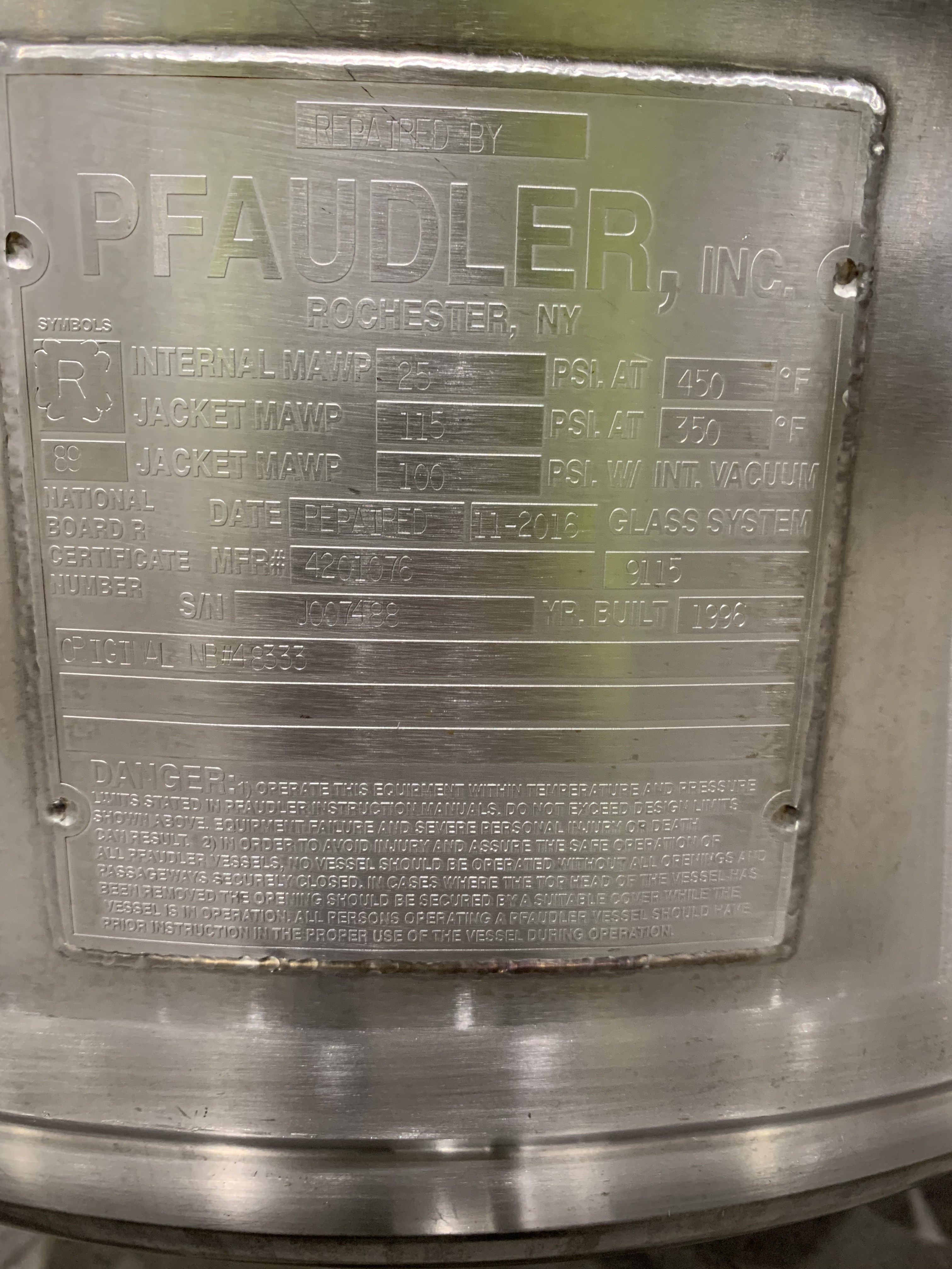 Glasslined Pfaudler CTJ Batch-Type Agitated Reactor - IPP# 247314