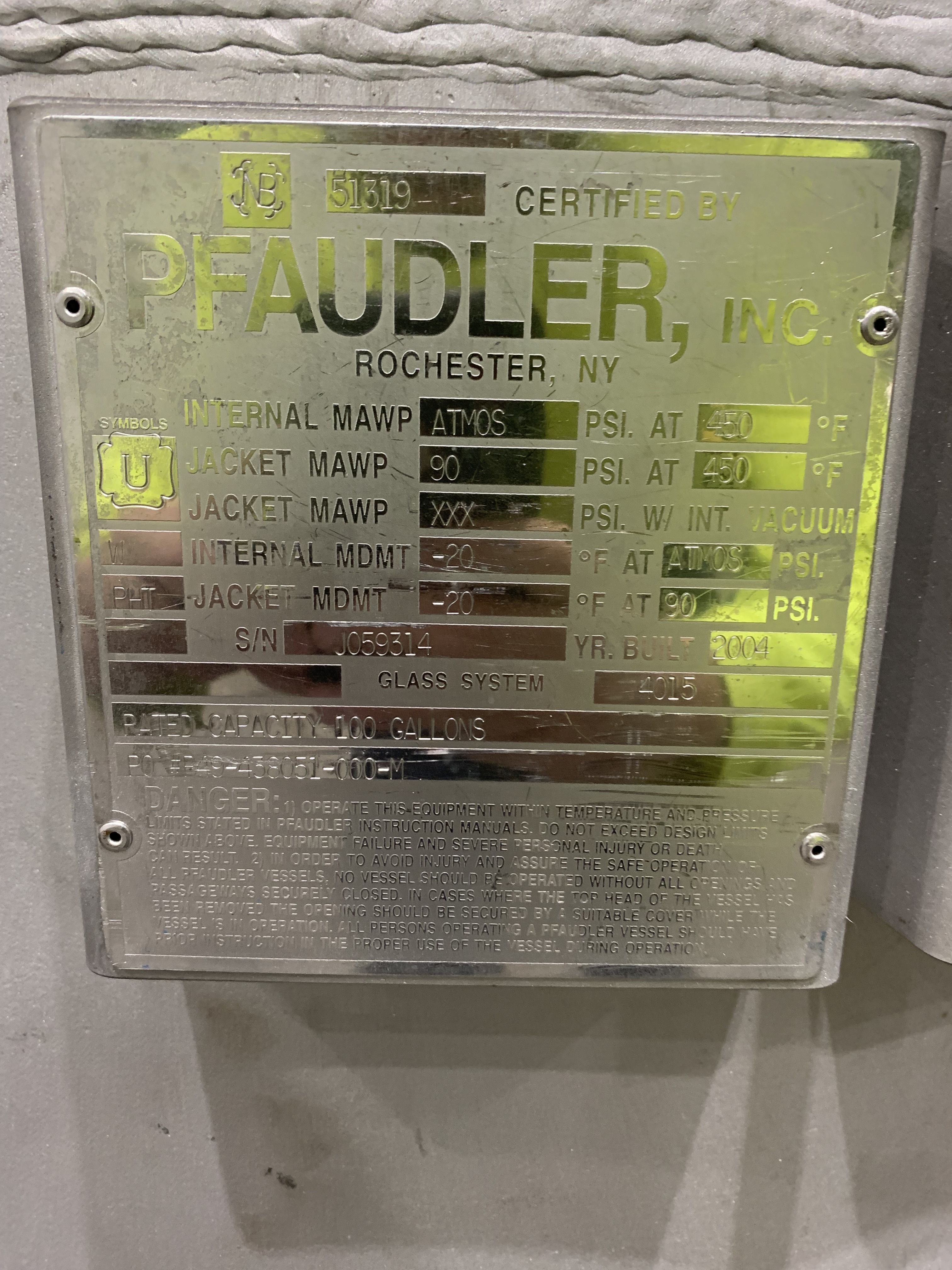 Glasslined Pfaudler RT Tank - IPP# 247318