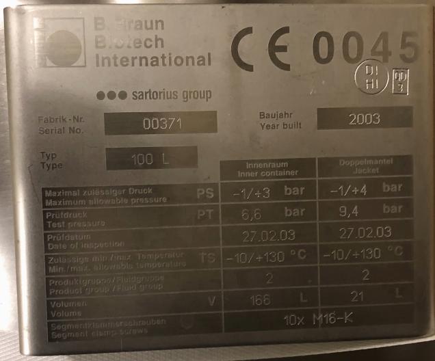 B. Braun + Diessel Biotech GmbH Batch-Type Agitated Bio Reactor - IPP# 247781