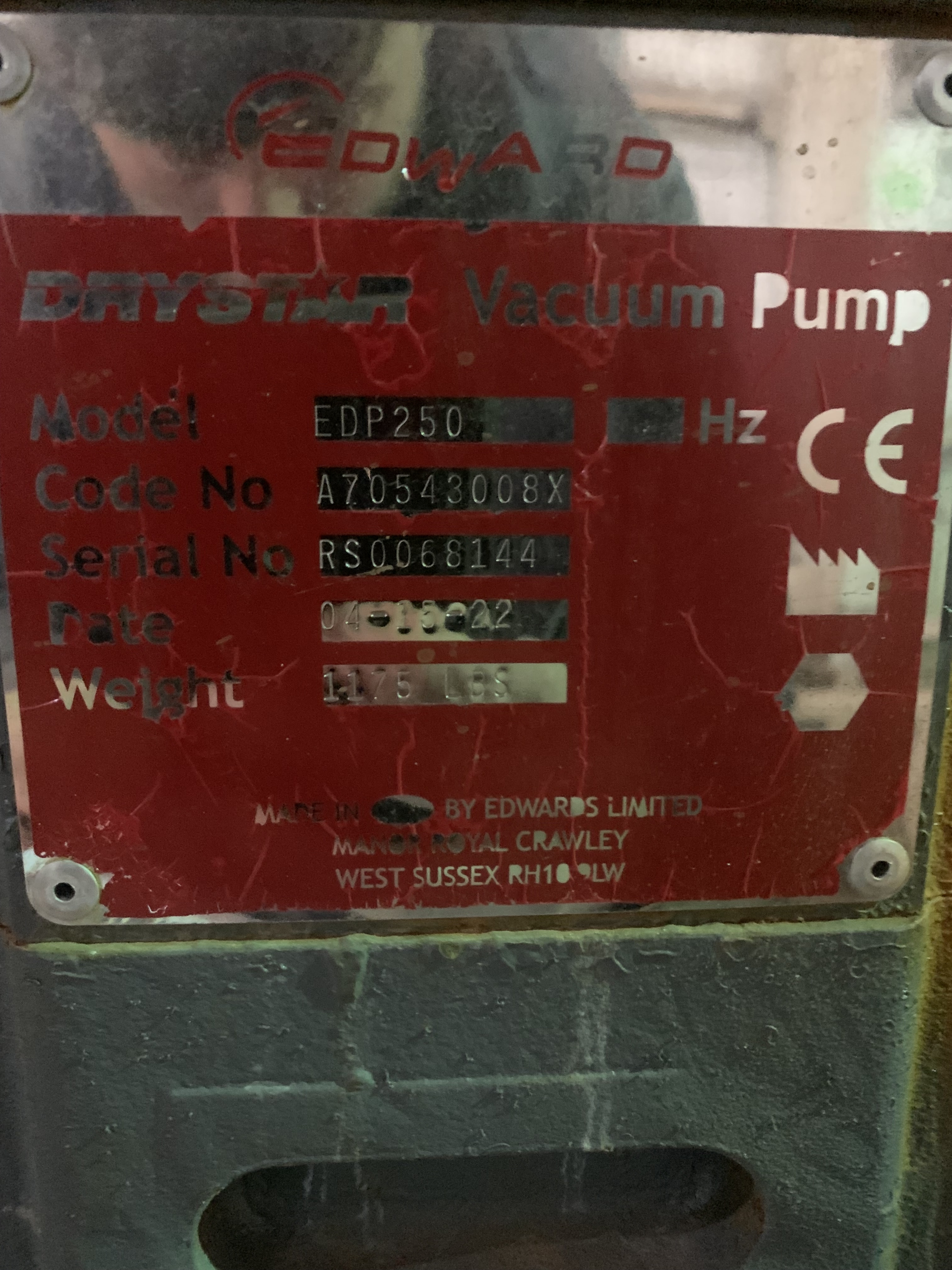 CE-Certified Carbon Steel Vacuum Pump – 188.3 CFM Drystar Edwards EDP250 - IPP# 248256