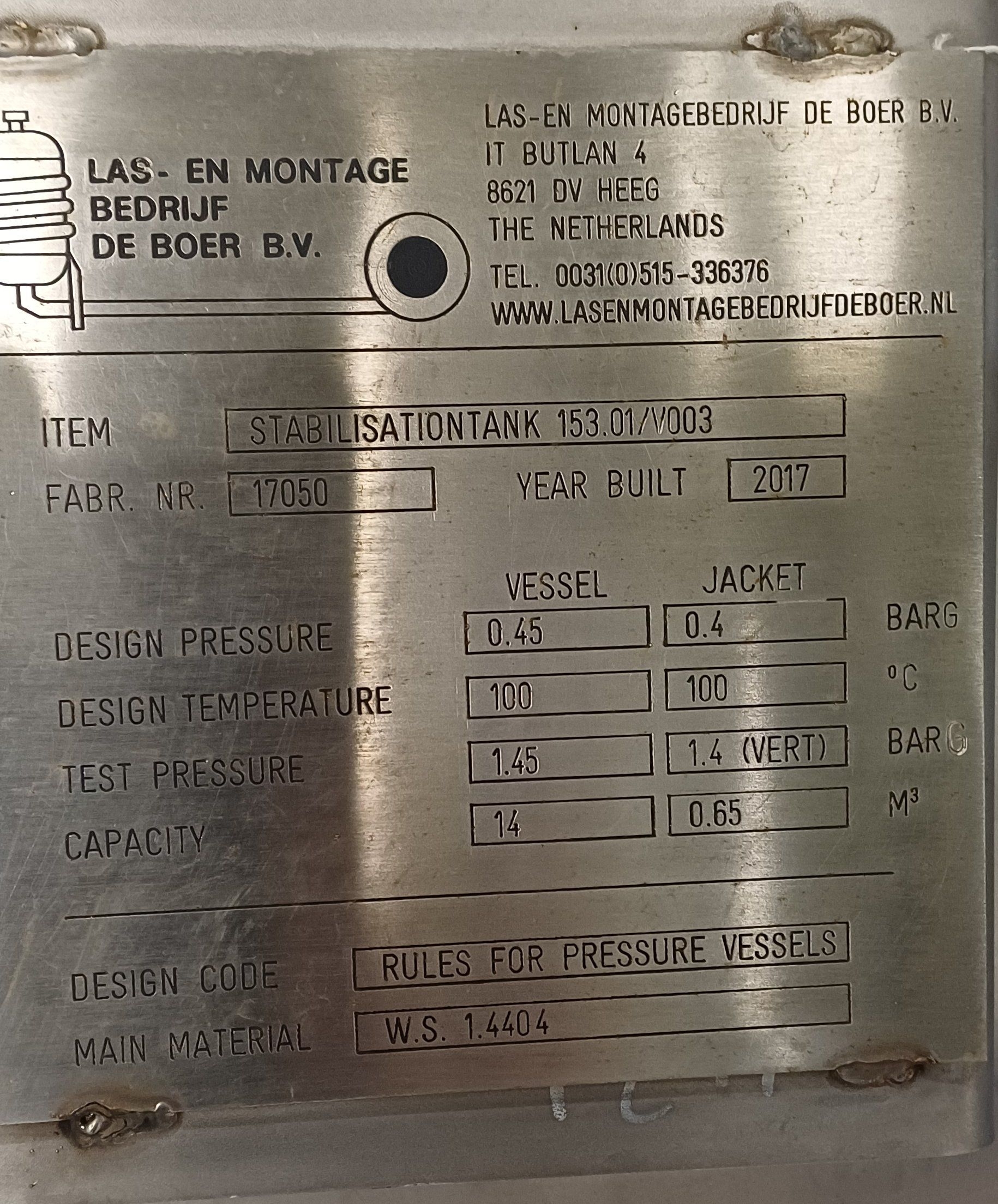 Stainless Steel 316L  Tank - IPP# 248265