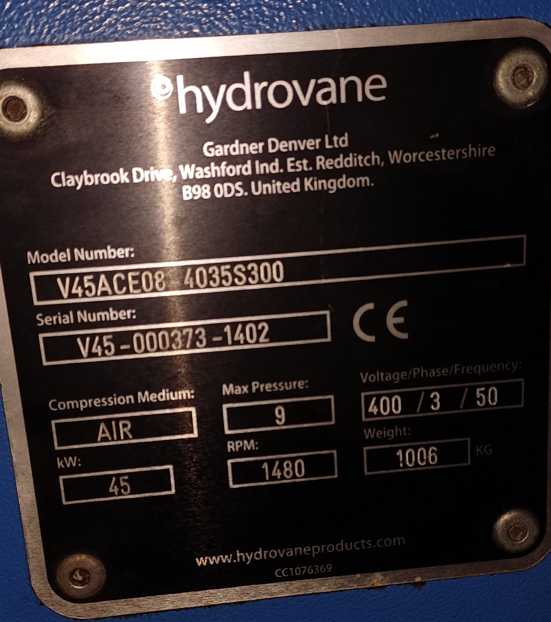 Gardner Denver Ltd Hydrovane HV45RS Rotary Compressor - IPP# 248313