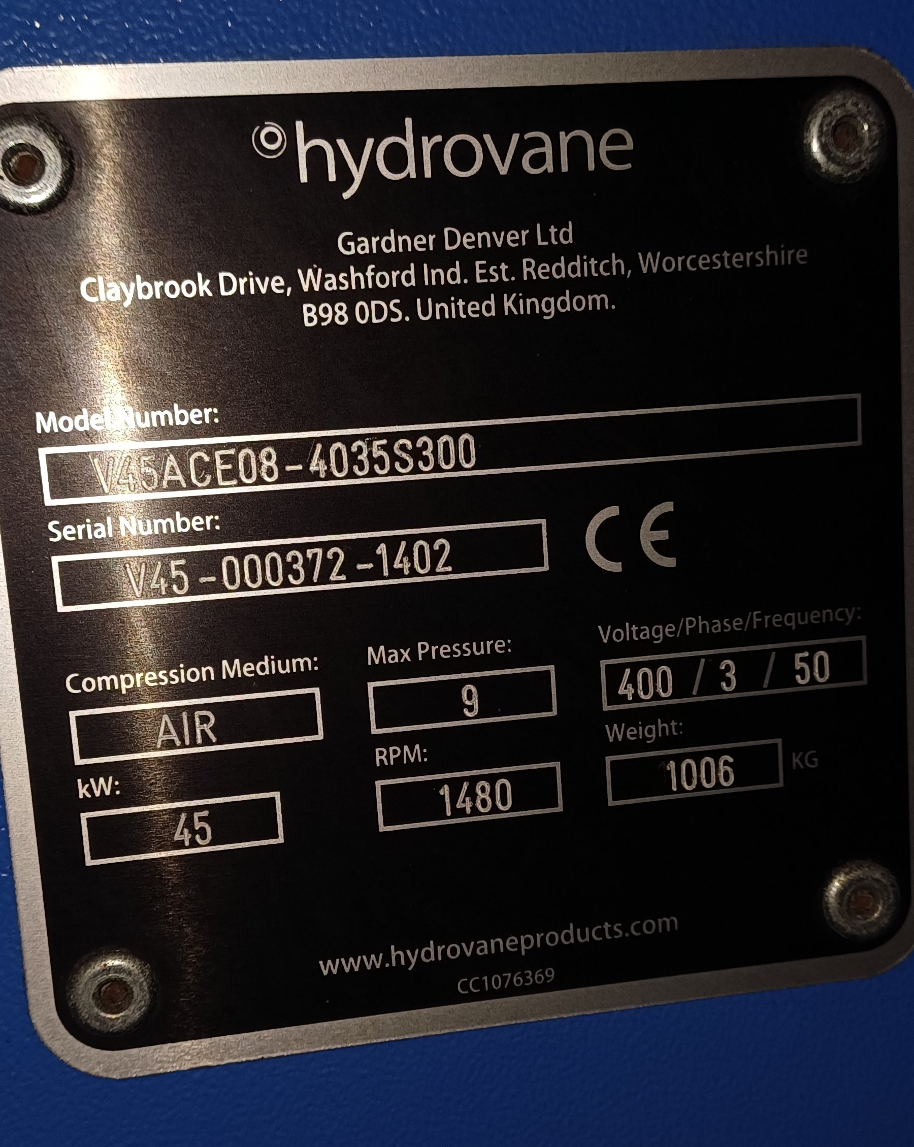 Gardner Denver Ltd Hydrovane HV45RS Rotary Compressor - IPP# 248314
