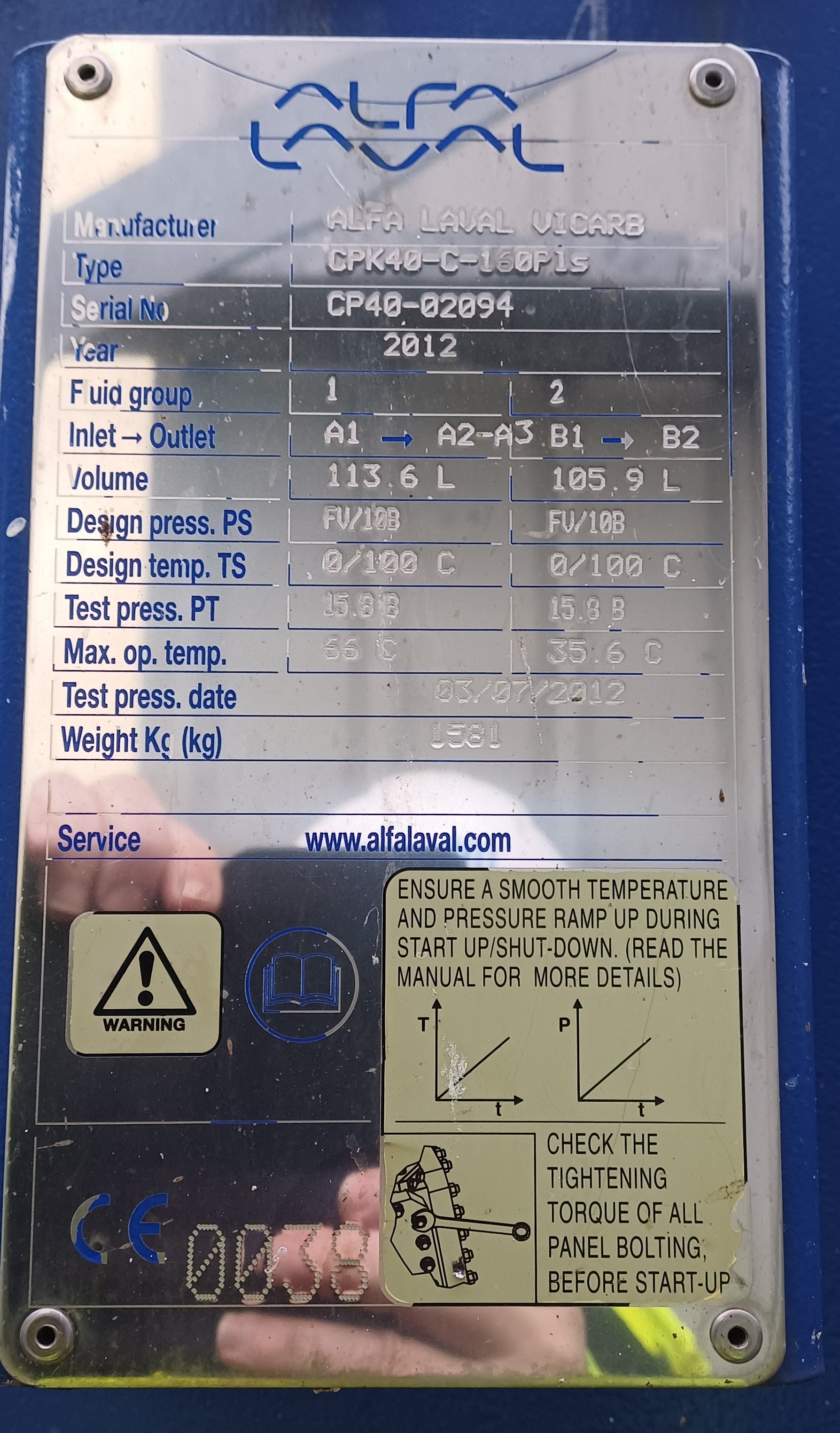 Stainless Steel 316L Alfa Laval CPK40-C-160Pls Compabloc Welded Plate Heat Exchanger - IPP# 248316