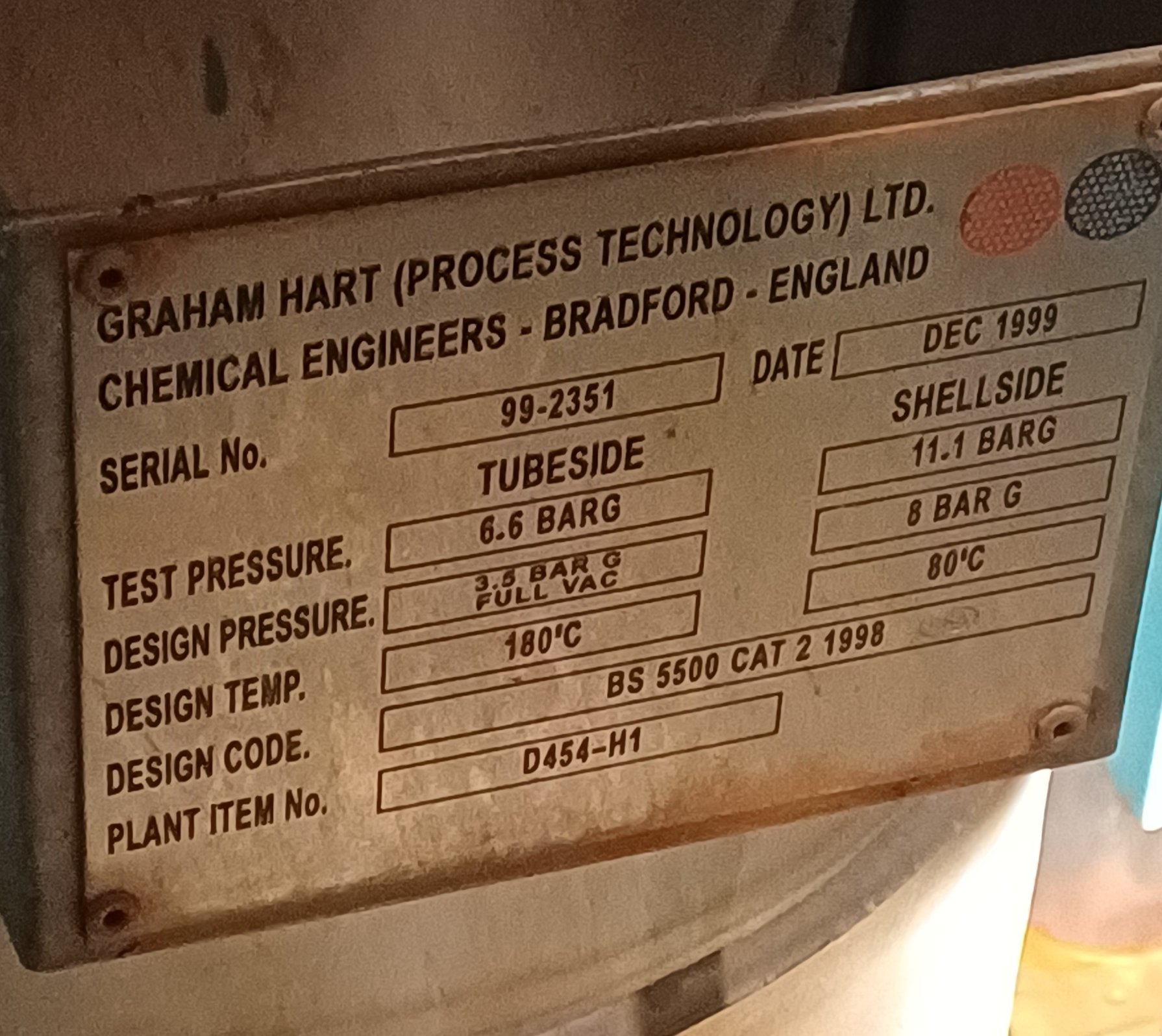 Stainless Steel 316L Graham Hart Ltd Shell and Tube Heat Exchanger - IPP# 242438
