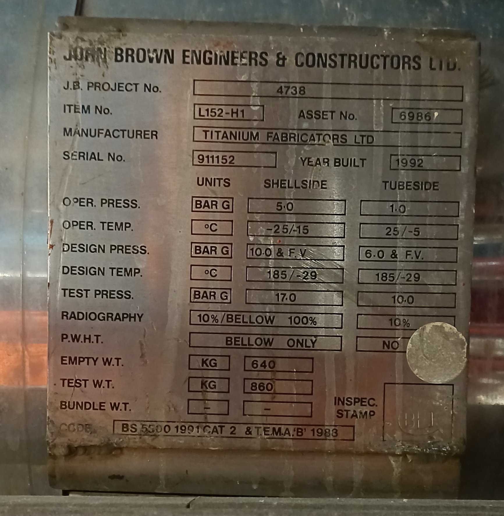 Stainless Steel 316L Titanium Fabricators Ltd Shell and Tube Heat Exchanger - IPP# 242505