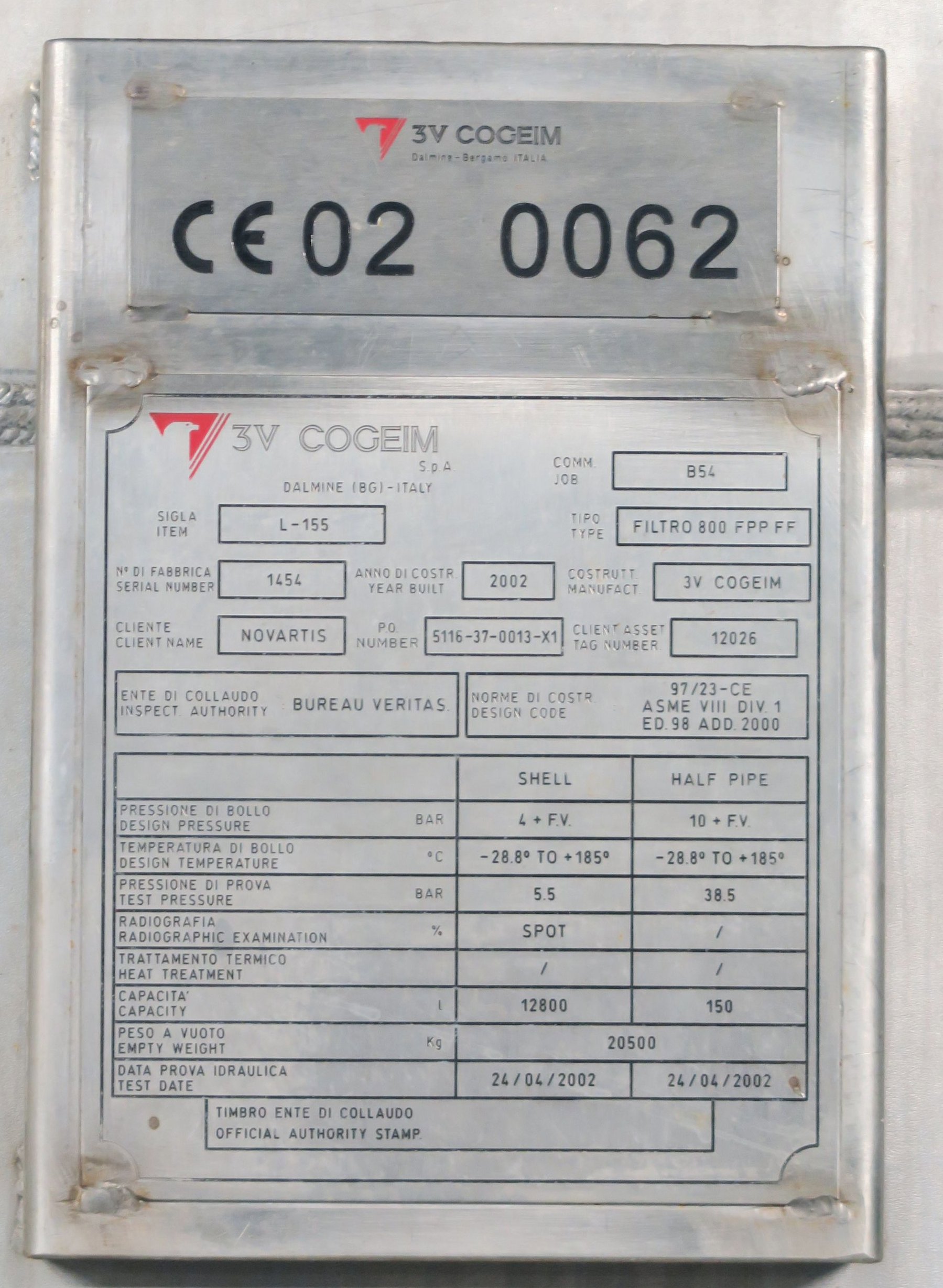 Stainless Steel 316L Cogeim Filtro 800 FPP FF Nutsche Filter - IPP# 242513
