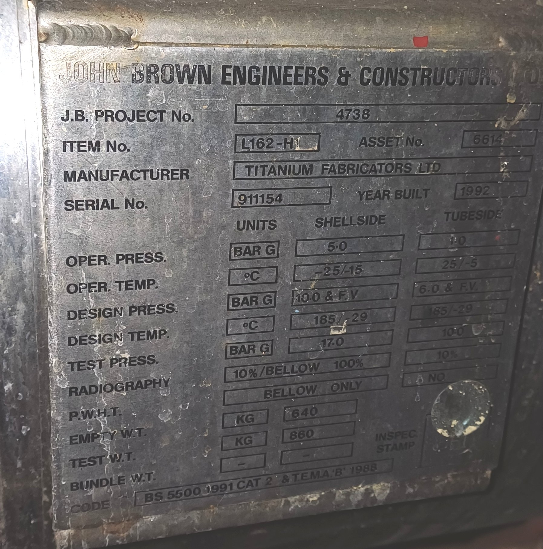 Stainless Steel 316L Titanium Fabrication Corporation Shell and Tube Heat Exchanger - IPP# 242522
