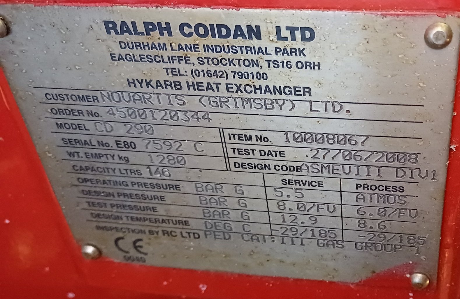 Ralph Coidan CCD 290 Graphite Block Heat Exchanger - IPP# 242652