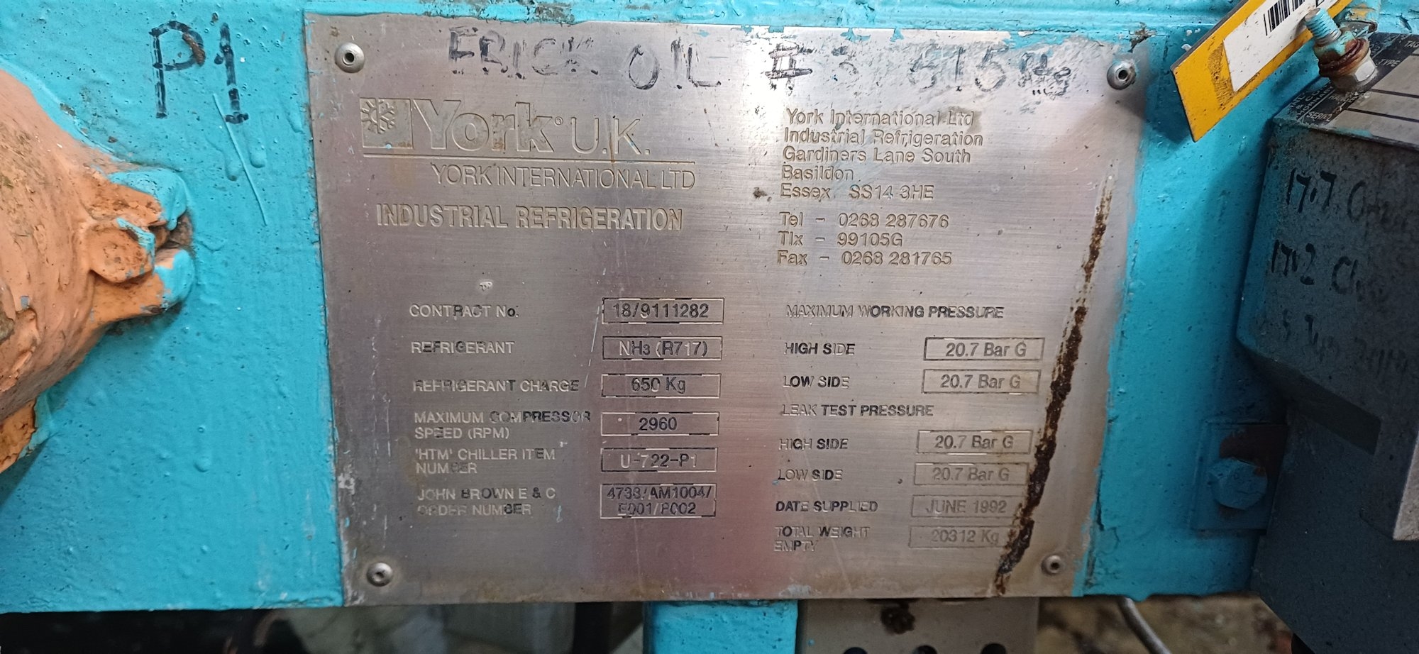 York International  164.92 ton Chiller Packaged skid - IPP# 242740