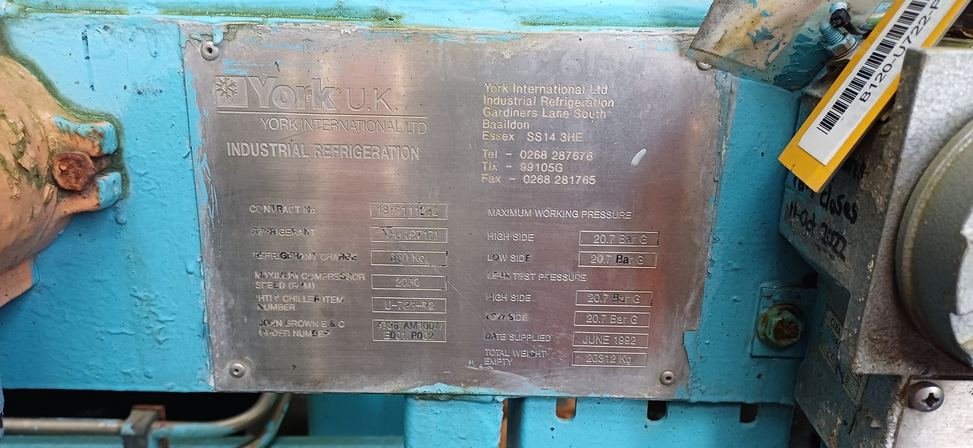 York International  164.92 ton Chiller Packaged skid - IPP# 242741